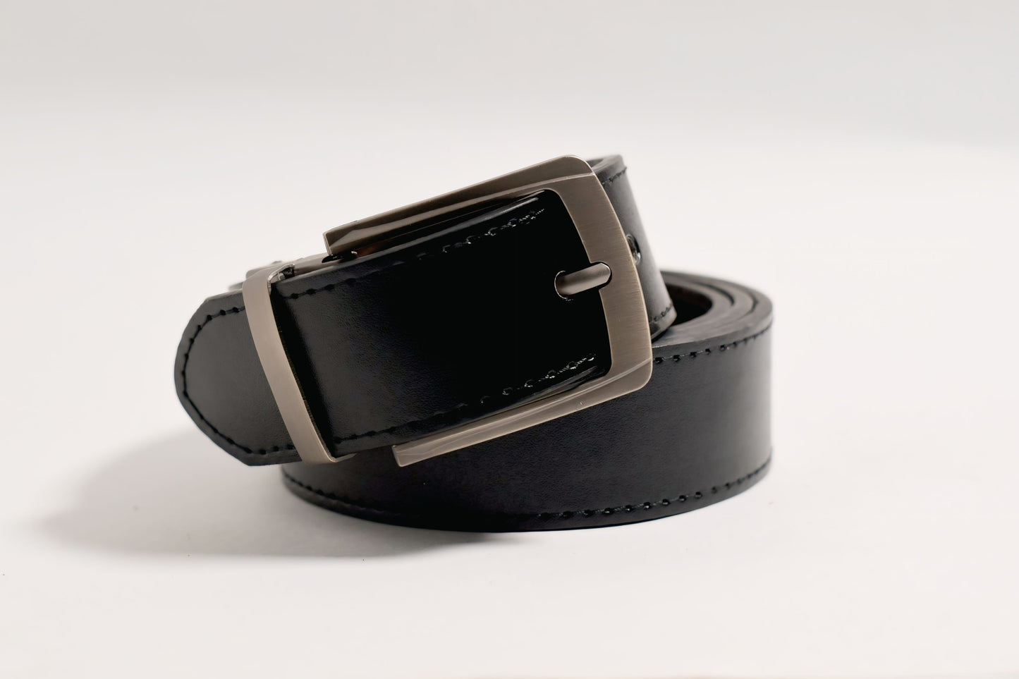 Classic Black/Brown Leather Belt - Premium Silver Reversible Buckle