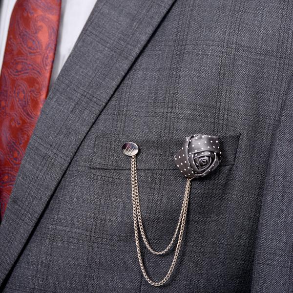 Grey Flower Chain Brooch / Lapel Pin