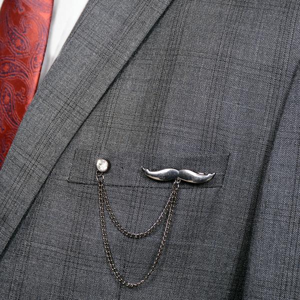 Mustache Style Chain Brooch / Lapel Pin