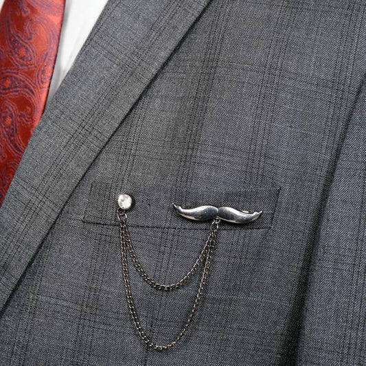 Mustache Style Chain Brooch / Lapel Pin