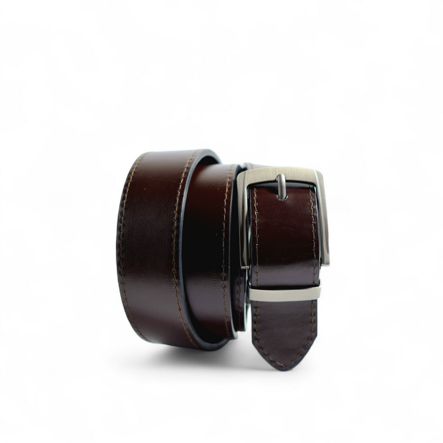 Classic Black/Brown Leather Belt - Premium Silver Reversible Buckle