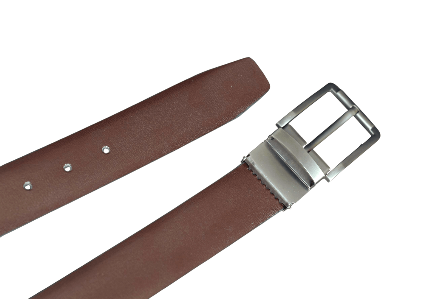 Black/Brown Leather Belt - Premium Silver Reversible Buckle