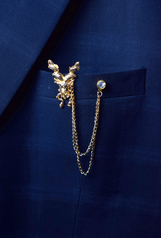 Golden Markhor Style Chain Brooch / Lapel Pin