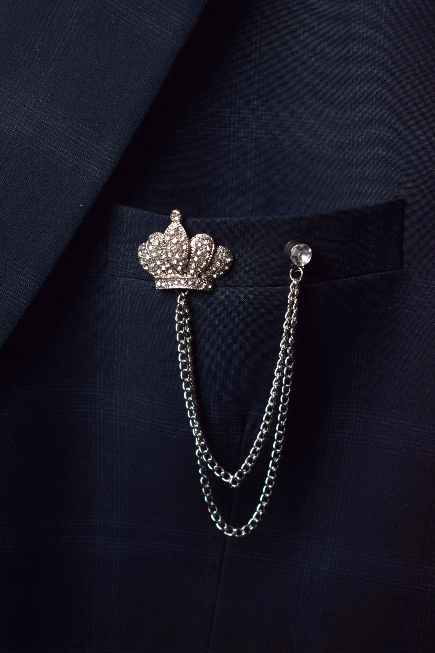 Silver Crown Chain Brooch / Lapel Pin