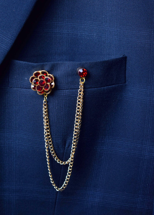 Red Stone Chain Brooch / Lapel Pin