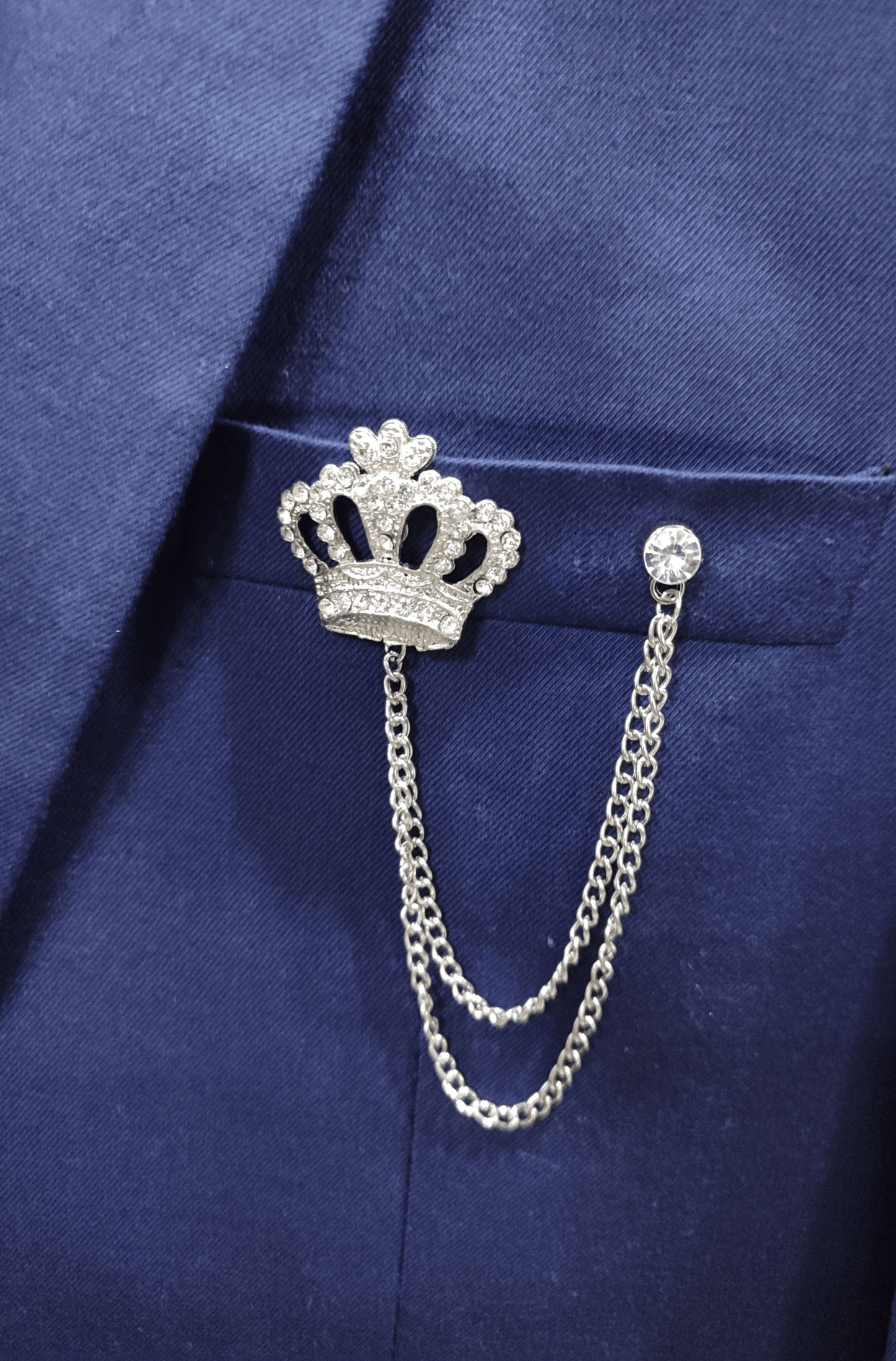Silver Crown Style Chain Brooch / Lapel Pin