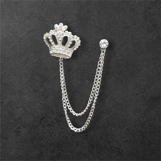 Silver Crown Style Chain Brooch / Lapel Pin