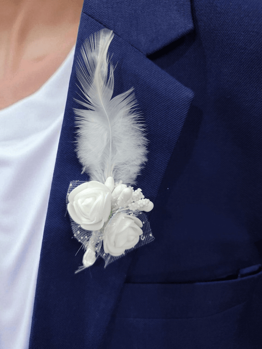 White Flower Groom Lapel Pin
